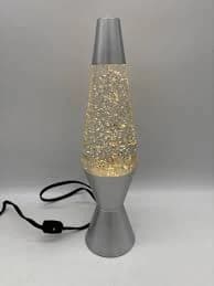 Lava Lamp MOTION AND GLITTER Model 2000 Silver Cap & Base Clear Liquid WORKS