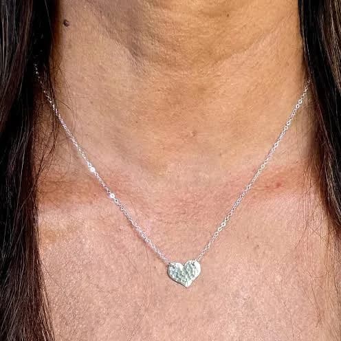 Tiny Hammered Sterling Silver Heart Necklace