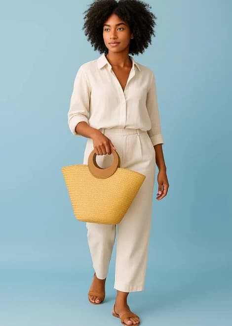 Straw Tote with Round Handles