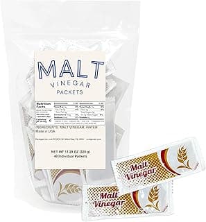 Malt Vinegar Single-Serve Packets (40 Count) – 8 Gram Portion Control Packs, Tangy English-Style Malt Vinegar, On-the-Go Condiment for Fries, Fish, Salads & Takeout