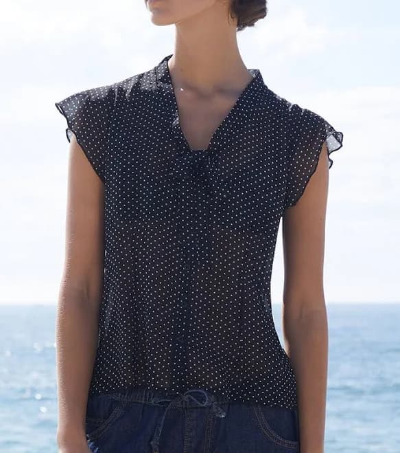 John Galt Women's Polka Dot Tie Top in Black