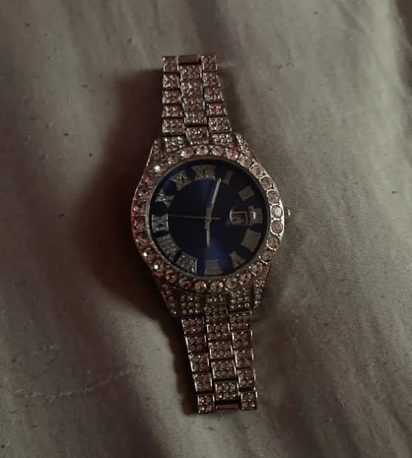 Iced Out Men’s Bling Watch Silver W/ Blue Face – Hip Hop Jewelry Style