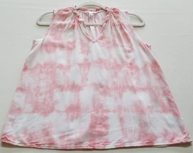 Time And Tru Tank Top Womens Small S Pink White Tie Dye Sleeveless V