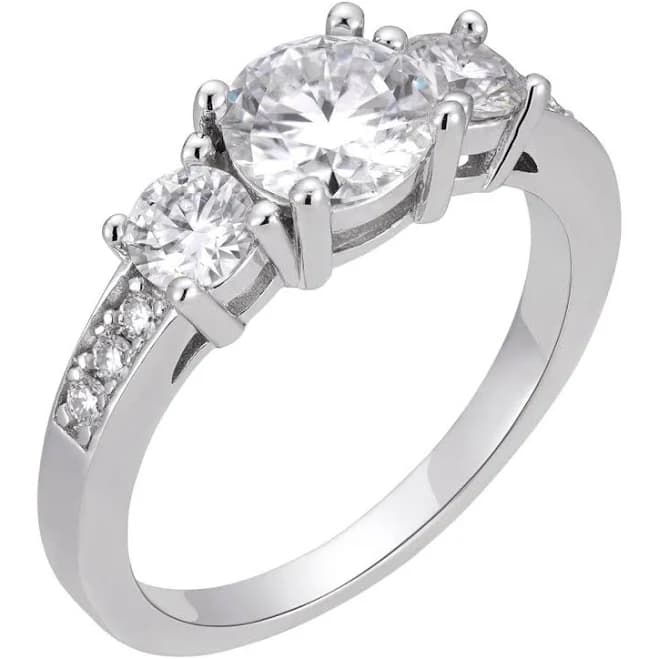 1.7ct Moissanite Past Present & Future Engagement Ring in 14K Gold Vermeil 925 Silver