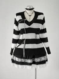 Sweetra Black & White Striped Pullover Sweater, Zipper Decor, Dark Style For Women Fall Winter Cloth For Women Autumn | SHEIN USA