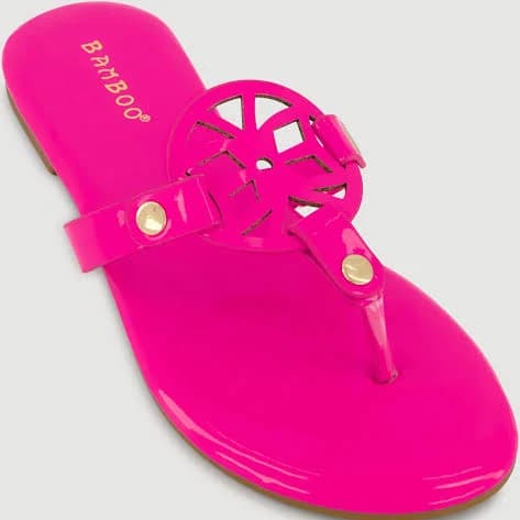 Faux Leather Cut Out Pendant Thong Sandals