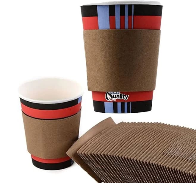 EcoQuality 200 Pack Hot Cup Sleeves - Corrugated Coffee Cup Sleeves - Protective Corrugated Disposable Paper Cup Jackets - Fits most 10oz, 12oz, 16oz, 20oz - 100% Recyclable
