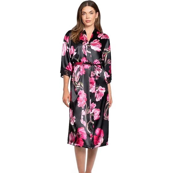 Lilac+ London Women's Floral Print Midi Wrap Robe