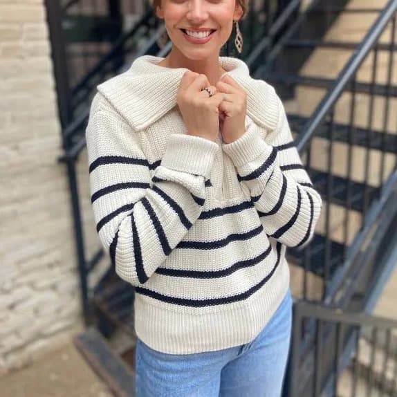 Kim Striped Half Zip Sweater