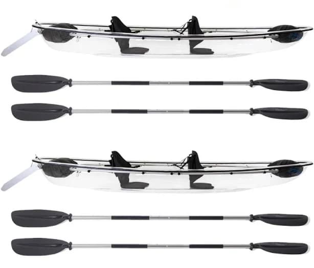 Set of Two (2) Original Crystal Kayaks #1 Rated Fully Transparent Kayak / Canoe for 1-2 People. 4 x Standard Aluminum Paddles ($0 Included) / 4 x