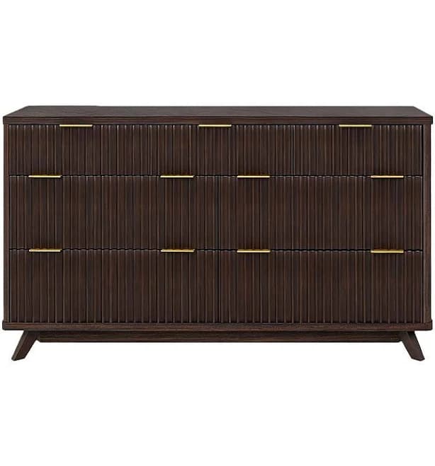 Fluted 7-Drawer Dresser with Curved Profile, 54" Wide Modern Wood Storage Cabinet for Bedroom, Black Walnut