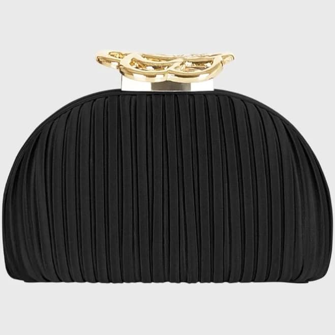Anne Fontaine Grace Satin Mini Clutch with Gold Floral Clasp