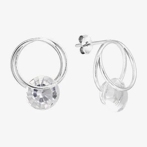 Sterling Silver Double Hoop Crystal Earrings