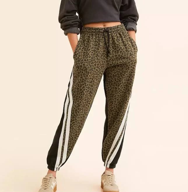 Gilded Intent Women's Cotton Cheetah Pieced Jogger with Buckle