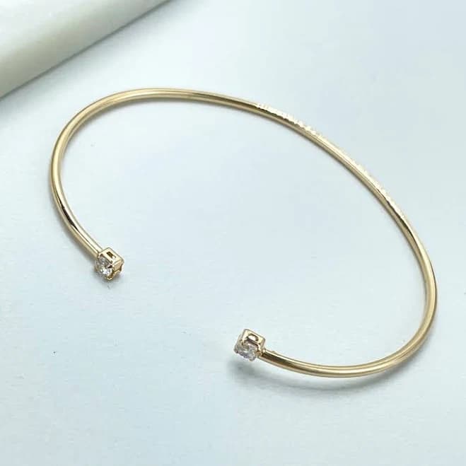 18K Gold Filled Dainty Cuff Bangle Bracelet with Clear Cubic Zirconia