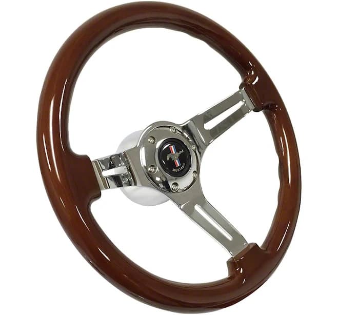 1999 Mustang VSW Woodgran S6 Sport Steering Wheel Kit with Pony Emblem; Chrome Center (84-04 Mustang)