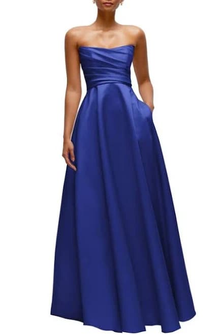 Dessy Collection Women's Ruched Strapless Satin Maxi Dress