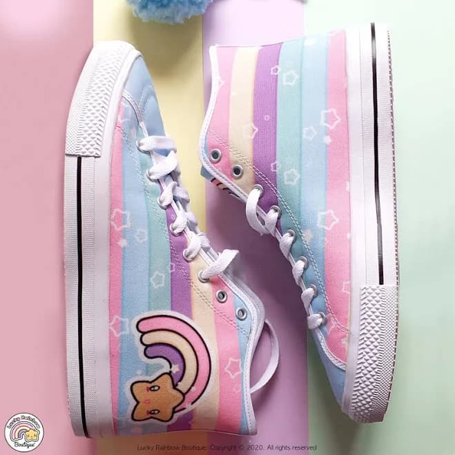 Fairy Kei Pastel Rainbow High Top Canvas Sneakers
