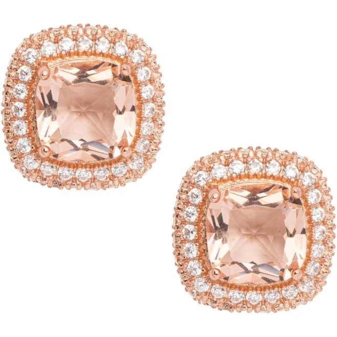 Macy's Rose Gold Plated Simulated Morganite Cushion Halo Stud Earrings