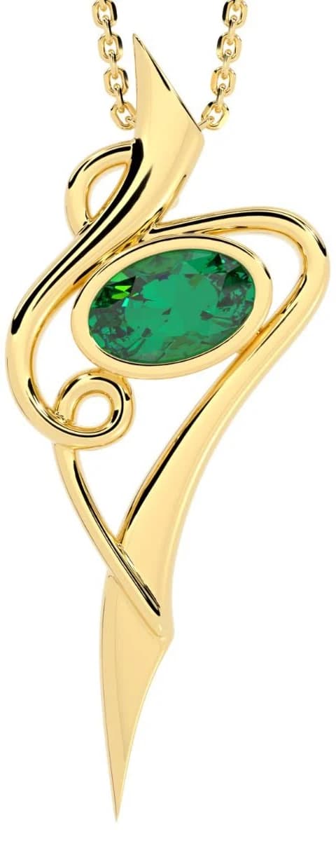 14K Gold Emerald Celtic Pendant Necklace