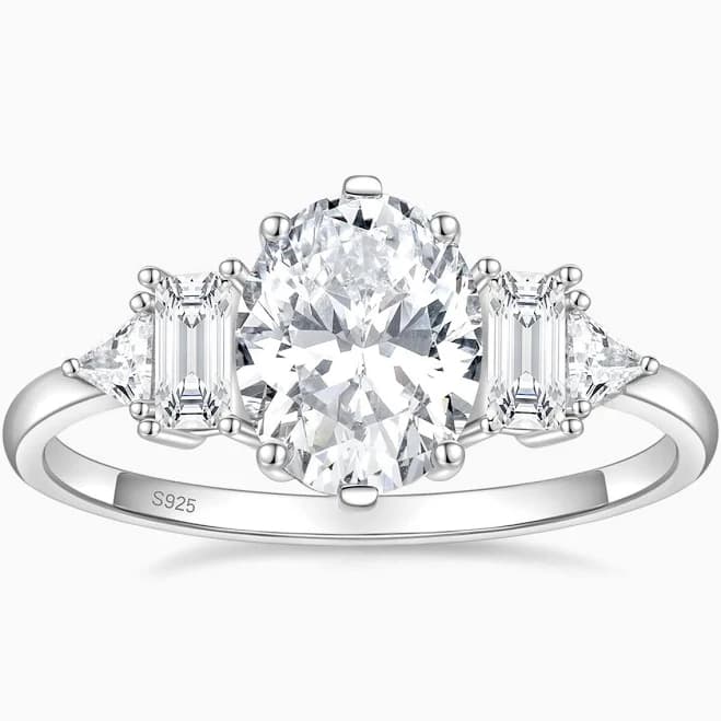3Ct Oval Cut CZ Silver Engagement Ring