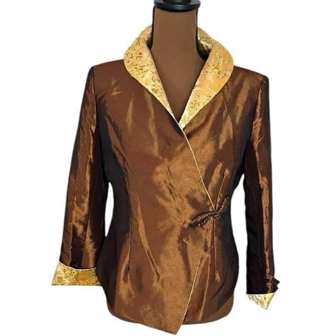 Mariafashion1 Traditional Satin Evening Jacket with Side Closure