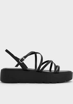 Charles & Keith Strappy Ridged-Sole Flatform Sandals
