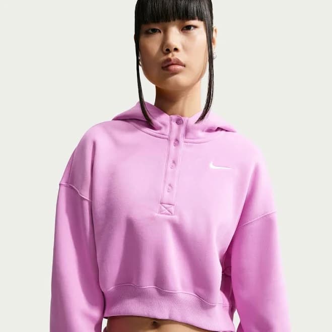 Nike Women's Sportswear Phoenix Fleece Oversized Cropped Henley Hoodie