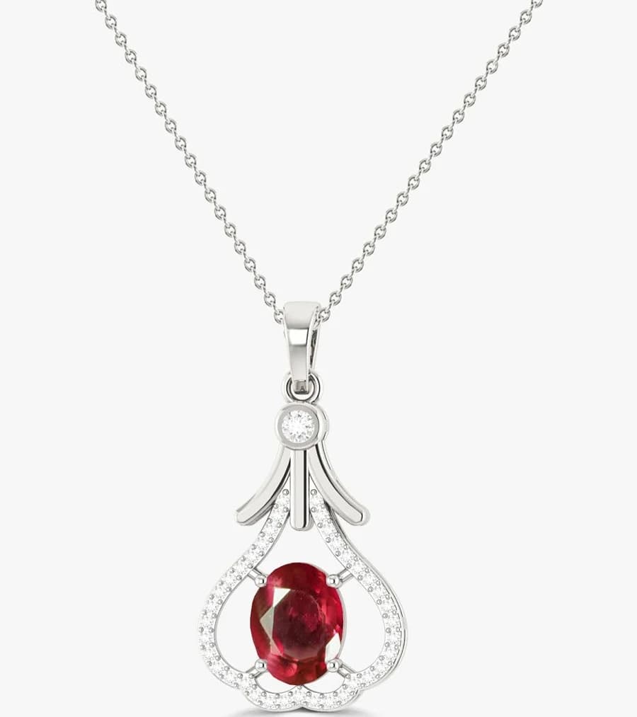 925 Sterling Silver Tear Drop Ruby Chain Pendant Necklace, 16 inch