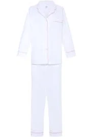Classic Long Pajama Set - New - White with Navy piping / S