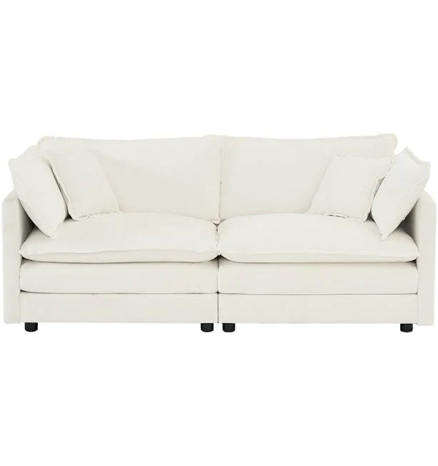 Modern White Chenille Couch 2 With 4 Pillows Upholstered Fabric Wood Frame Elevate Your Living Room High