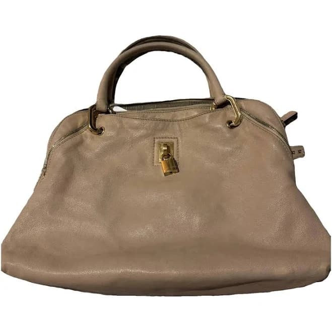 Marc Jacobs Beige Leather Satchel Handbag Gold Hardware