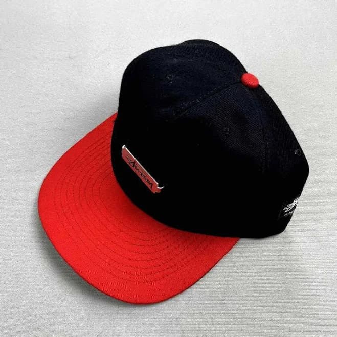 Vintage Stussy Hat Cap Strapback Black Red Logo Skater Made Usa