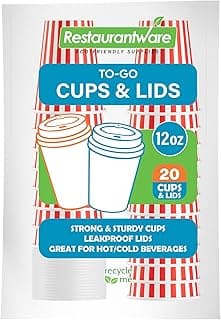 12 Ounce Disposable Coffee Cups With Lids, 20 Hot Cups With Lids - Sleeves Sold Separately, Single Wall, Red And White Stripe Paper Coffee Cups, For All Kinds Of Beverages - Restaurantware