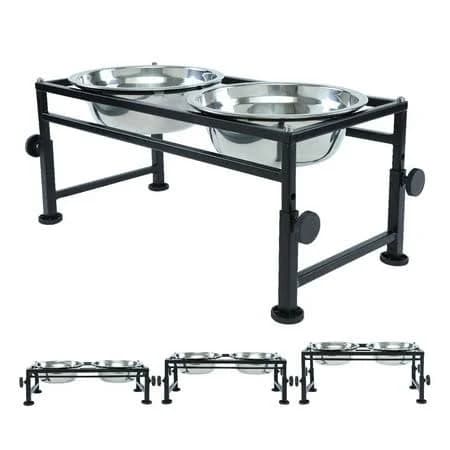 Foreyy Adjustable Elevated Pet Bowl Stand with 2 Stainless Steel Bowls
