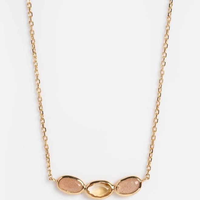 Solid Gold Citrine and Sunstone Necklace