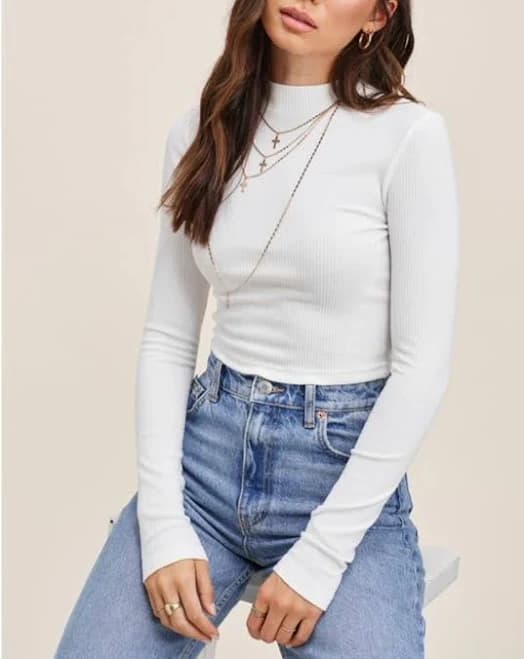 Basic Ribbed Mock Neck Crop Top