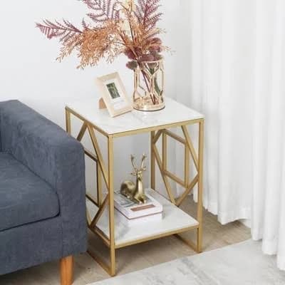 2-Tier White Sintered Stone Coffee Table with Open Storage