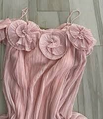 Cocktail Party Elegant pink chiffon Pleated mini dress flowers off shoulders M/L | eBay