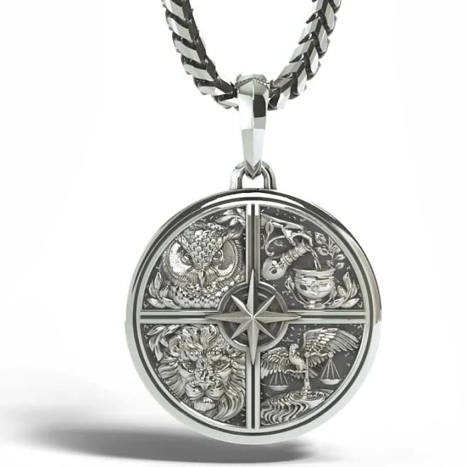 Stoic Men's Four Virtues Silver Pendant