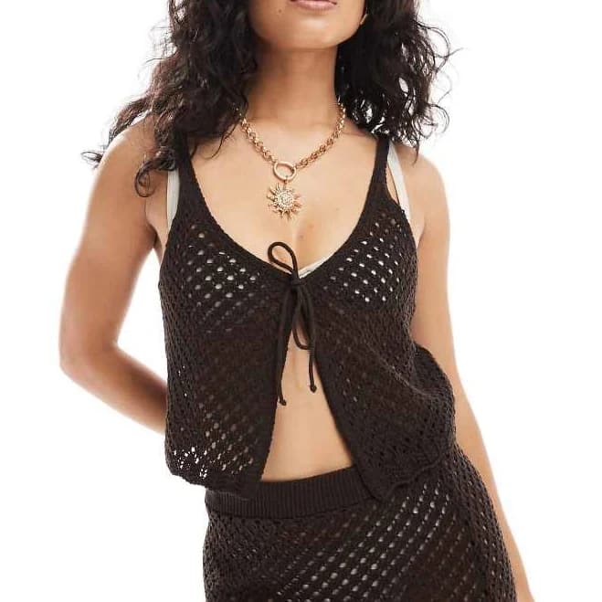 Miss Selfridge Knit Tie Front Cami Beach Top