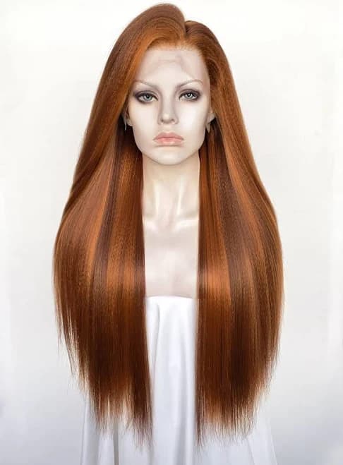 Mixed Ginger Straight Yaki Lace Front Synthetic Wig