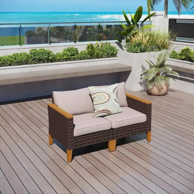 Phi Villa Outdoor Patio Single Arm Lounge Chairs with Beige Cushions (2-Pack)