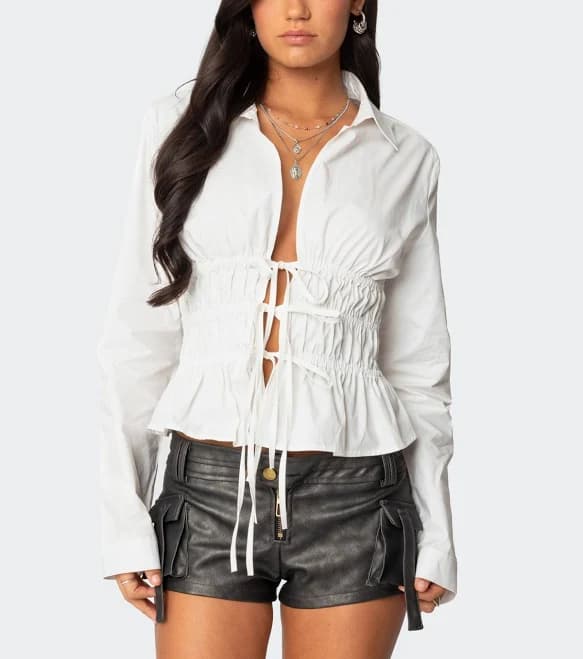 Edikted Women's Sharon Collared Tie Front Cotton Shirt