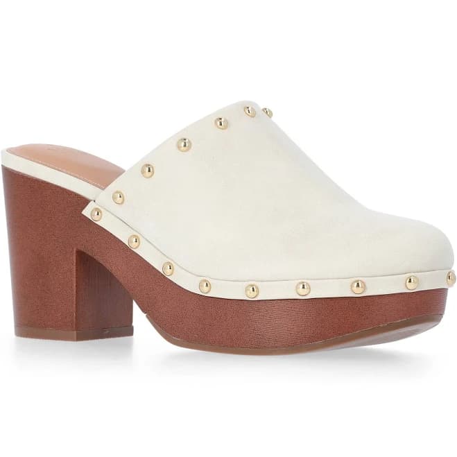 Time and Tru Women's Studded Faux Leather Block Heel Clogs