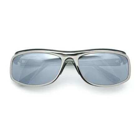 90s Style Flat Top Half Rim Narrow Rectangle Wrap Sunglasses