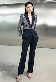 Blue Sequence Blazer with Flare Pantsuit – FashionByTeresa