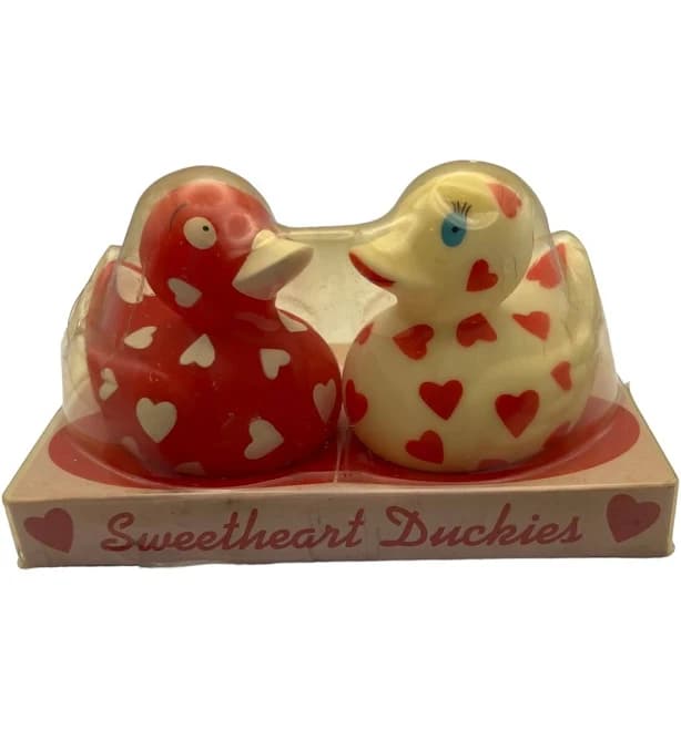 Vintage 2002 Pair Sweetheart Duckies Red & Yellow Rubber Ducky W