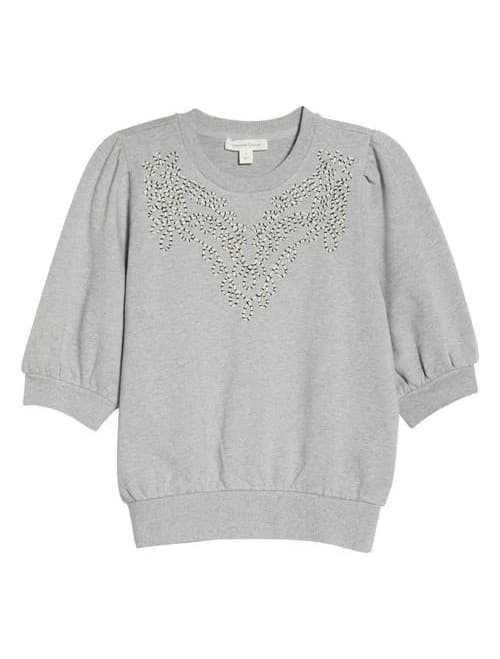 Treasure & Bond Embroidered Puff Sleeve Sweatshirt