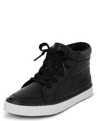 Boys Uniform Faux Leather Hi Top Sneakers - BLACK | The Children's Place